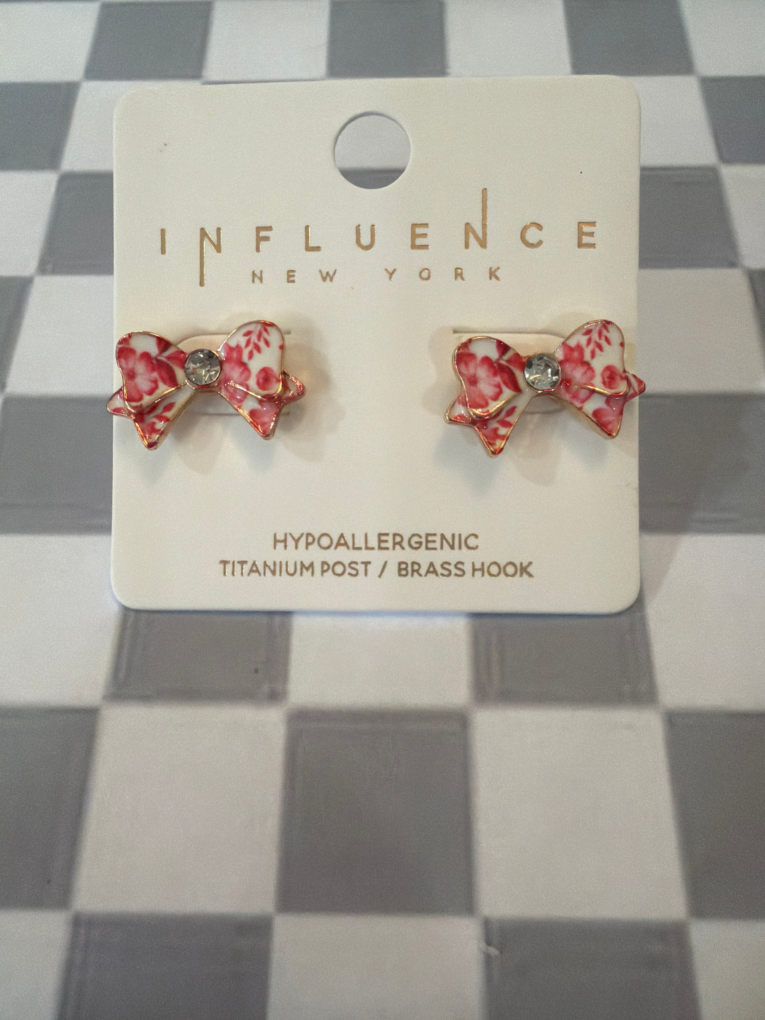 Pink & White Bow Earrings