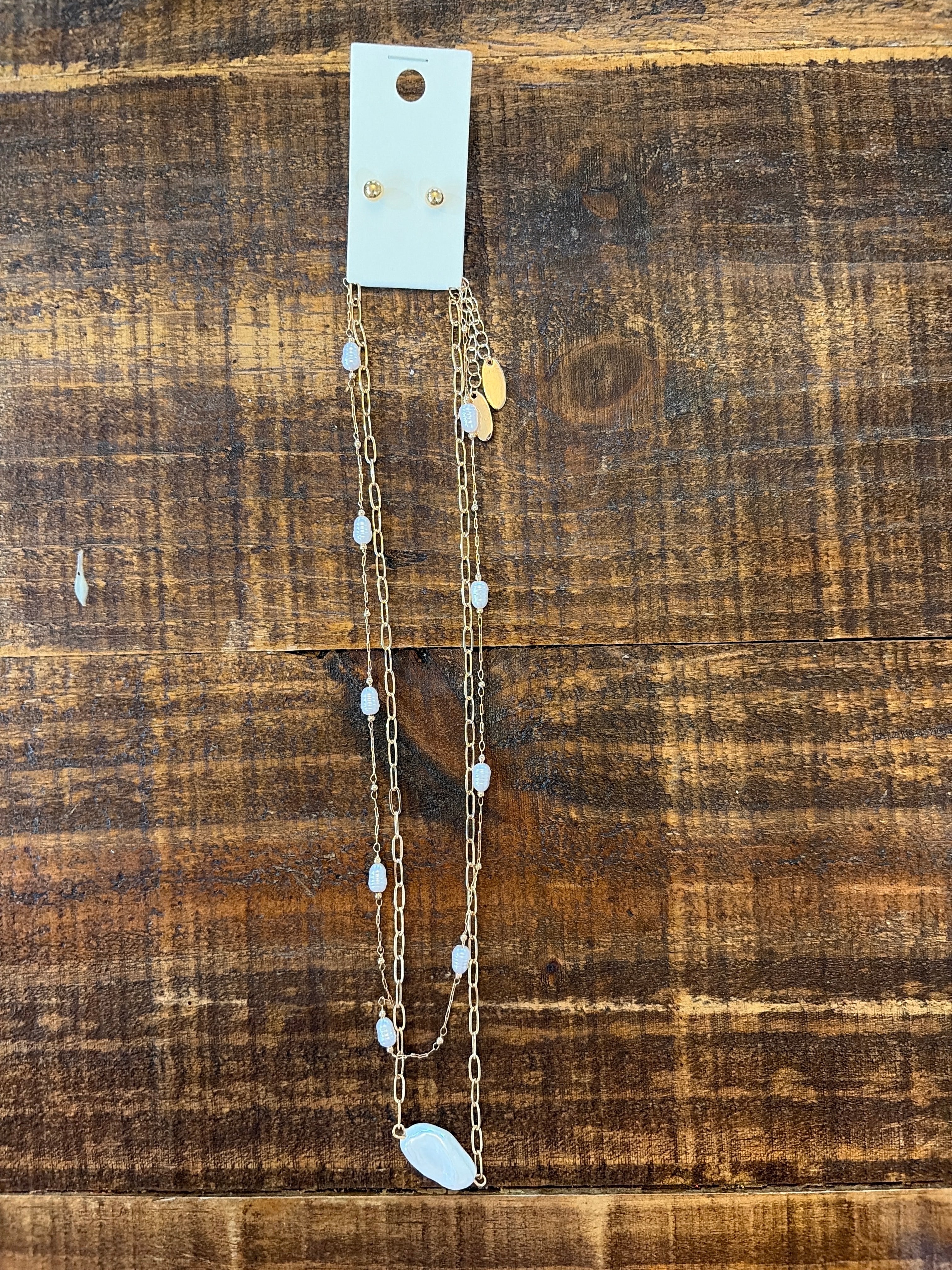 White Stone & Gold Necklace and earring set