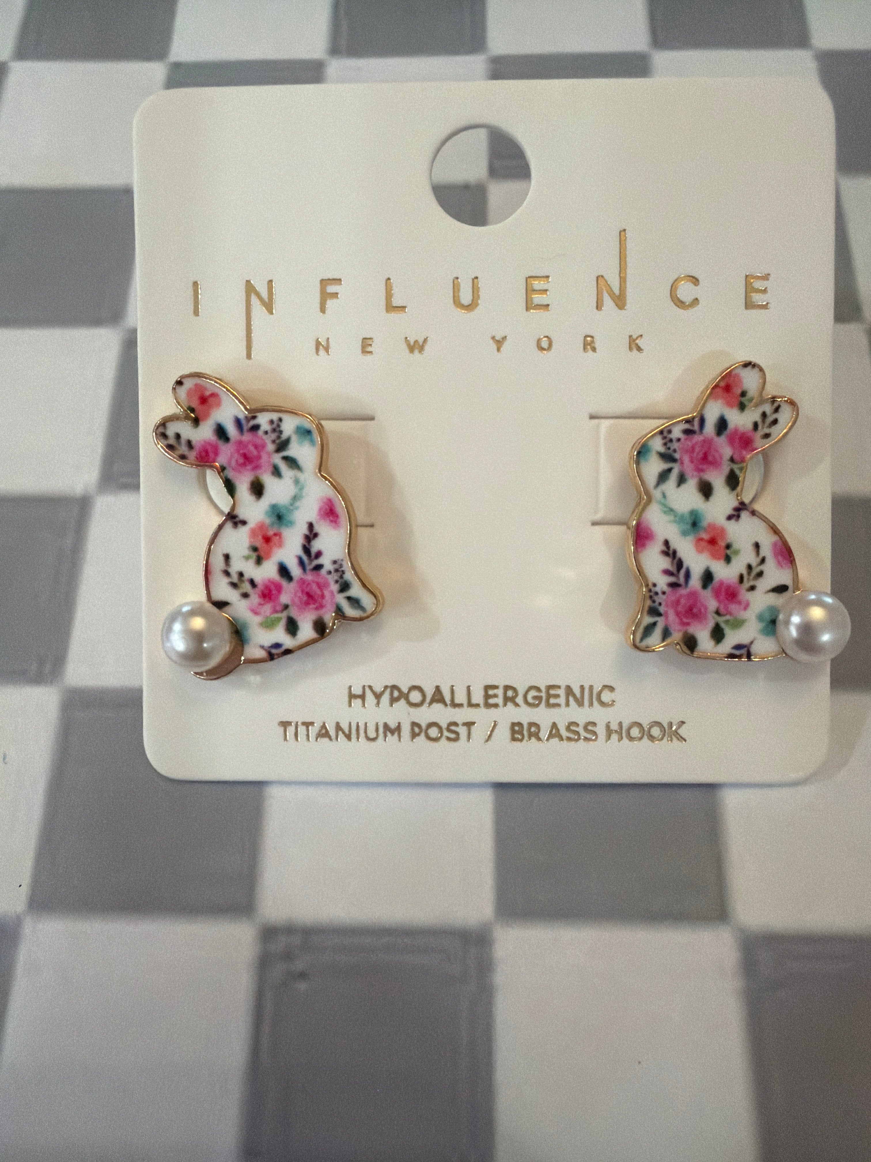 Flower & Pearl Bunny Earrings